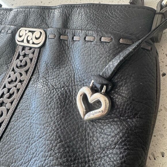 Brighton Black & Gray Soft Leather Shoulder Bag Crossbody Zipper Closure Casual - Picture 3 of 14